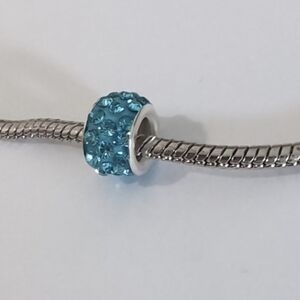 Silver Blue with Blue Rhinestones Charm for Pandora Style Bracelet